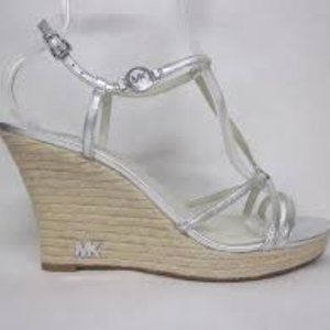 Michael Kors Kami T Strap Silver Wedge Sandal